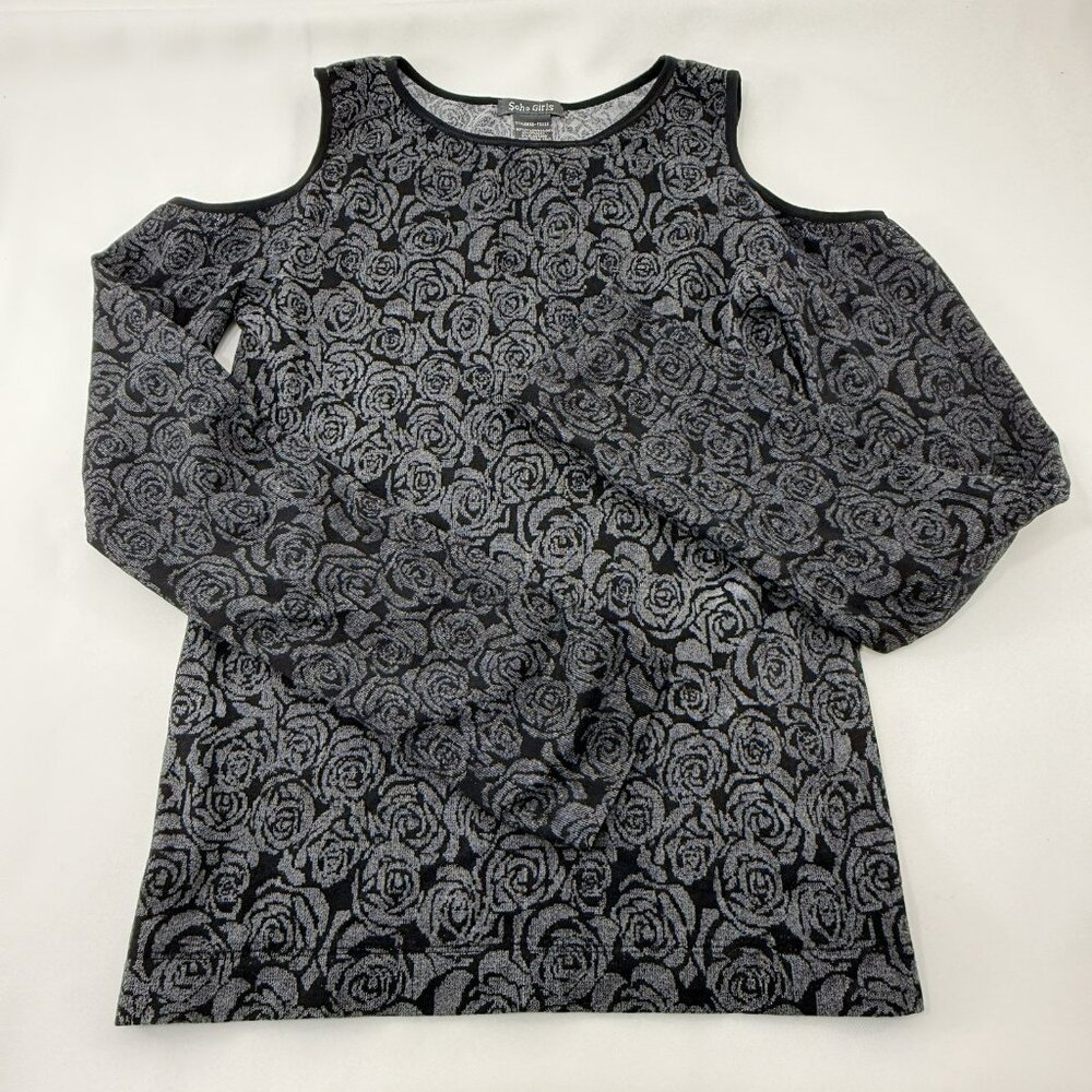 Soho Girls Cold Shoulder Blouse Women Size XS Form Fitted Flower Roses Romantic